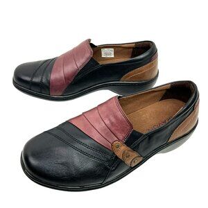 Aravon Danielle Two Tone Slip On Leather Loafers Womens 9EE Wide Black Brown